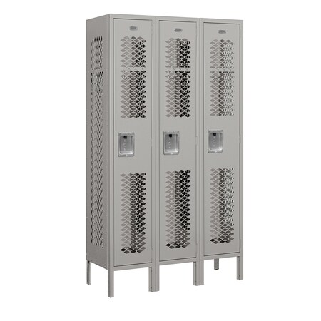 Salsbury Industries 1 Tier Vented Locker, 36"Wx66"Hx12"D, 3 Door, Gray, Assembled 71352GY-A